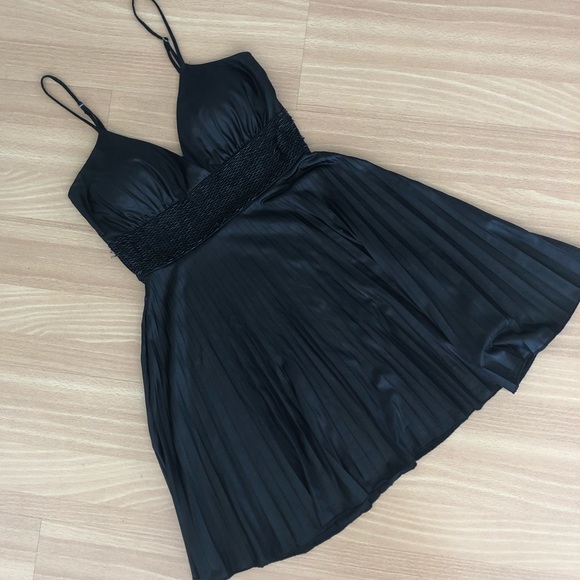 SALE!!! Black fit and flare dress. Crepe skirt Beaded band - Picture 1 of 6